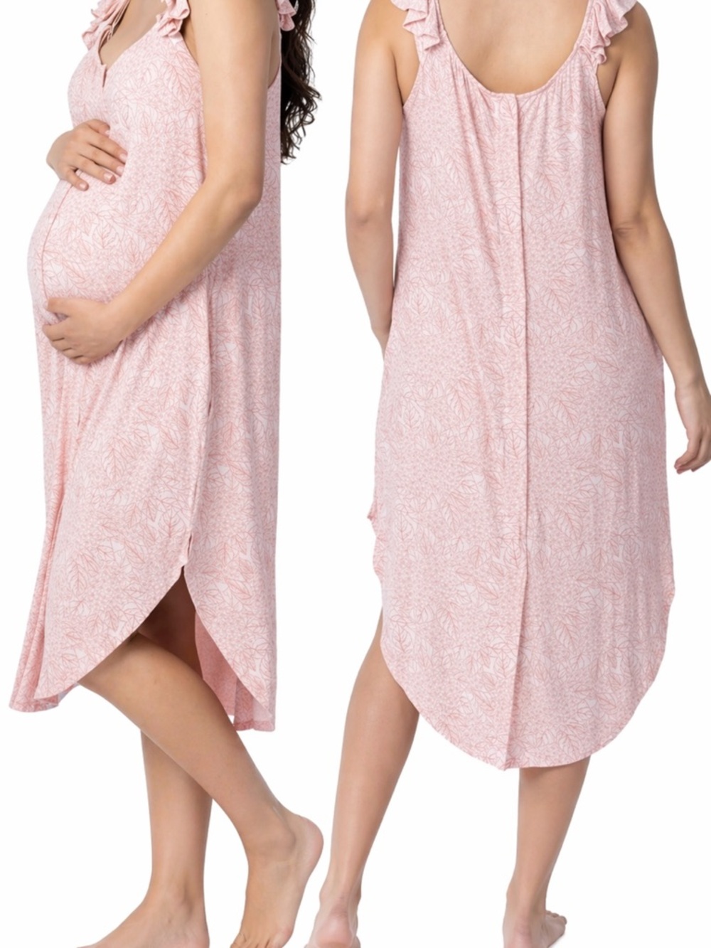Kindred Bravely Pink Floral Ruffle Strap Maternity Nightgown Soft Lounge XS-SM